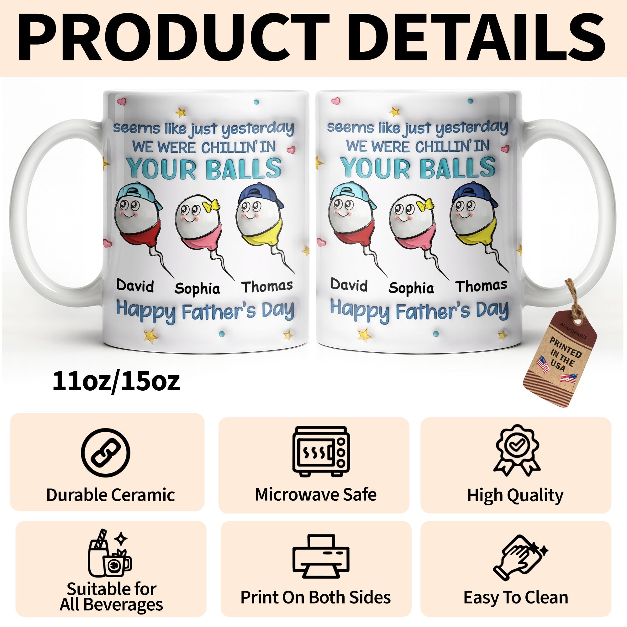 Personalized Funny Dad Coffee Mug Custom Gift for Father's Day Edge-to-edge Mug GradoCreations