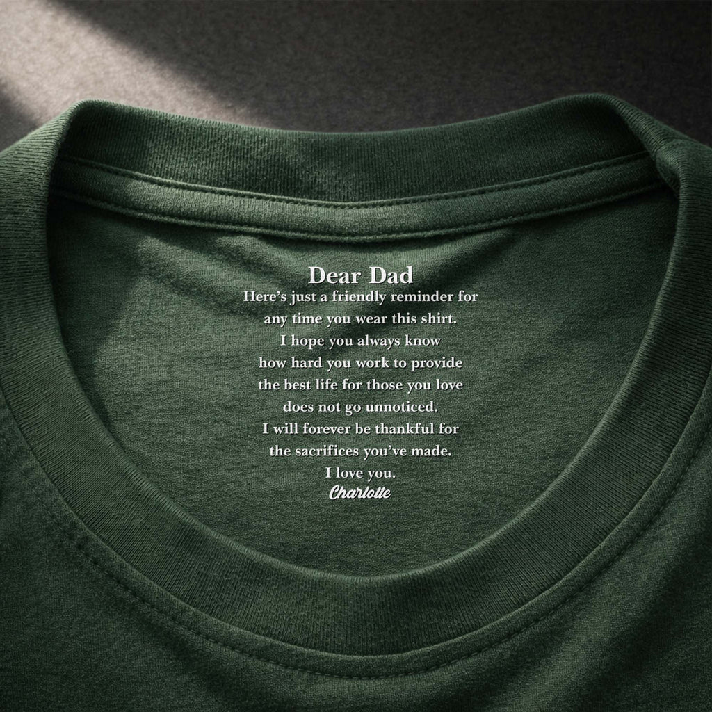 Personalized Cotton T-Shirt with Inside Neck Print for Dad Basic Shirt, Print inside back collar GradoCreations