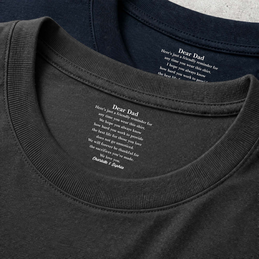 Personalized Cotton T-Shirt with Inside Neck Print for Dad Basic Shirt, Print inside back collar GradoCreations