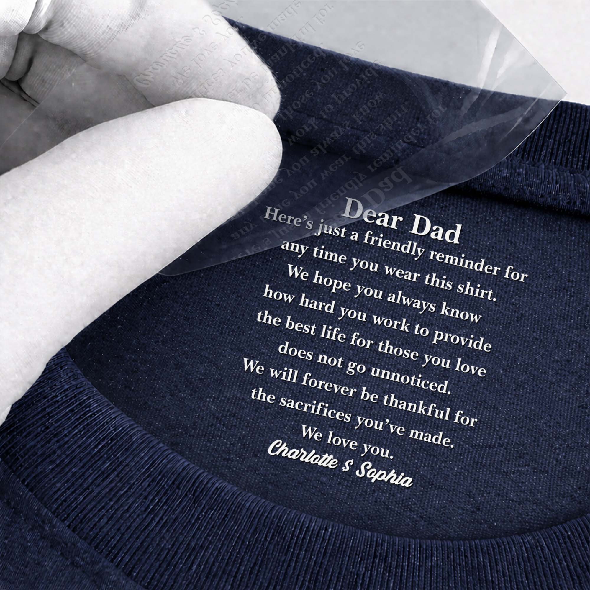 Personalized Cotton T-Shirt with Inside Neck Print for Dad Basic Shirt, Print inside back collar GradoCreations