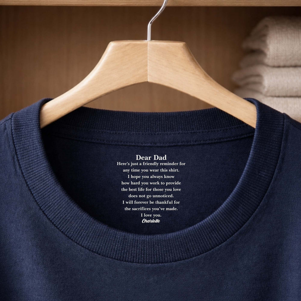 Personalized Cotton T-Shirt with Inside Neck Print for Dad Basic Shirt, Print inside back collar GradoCreations