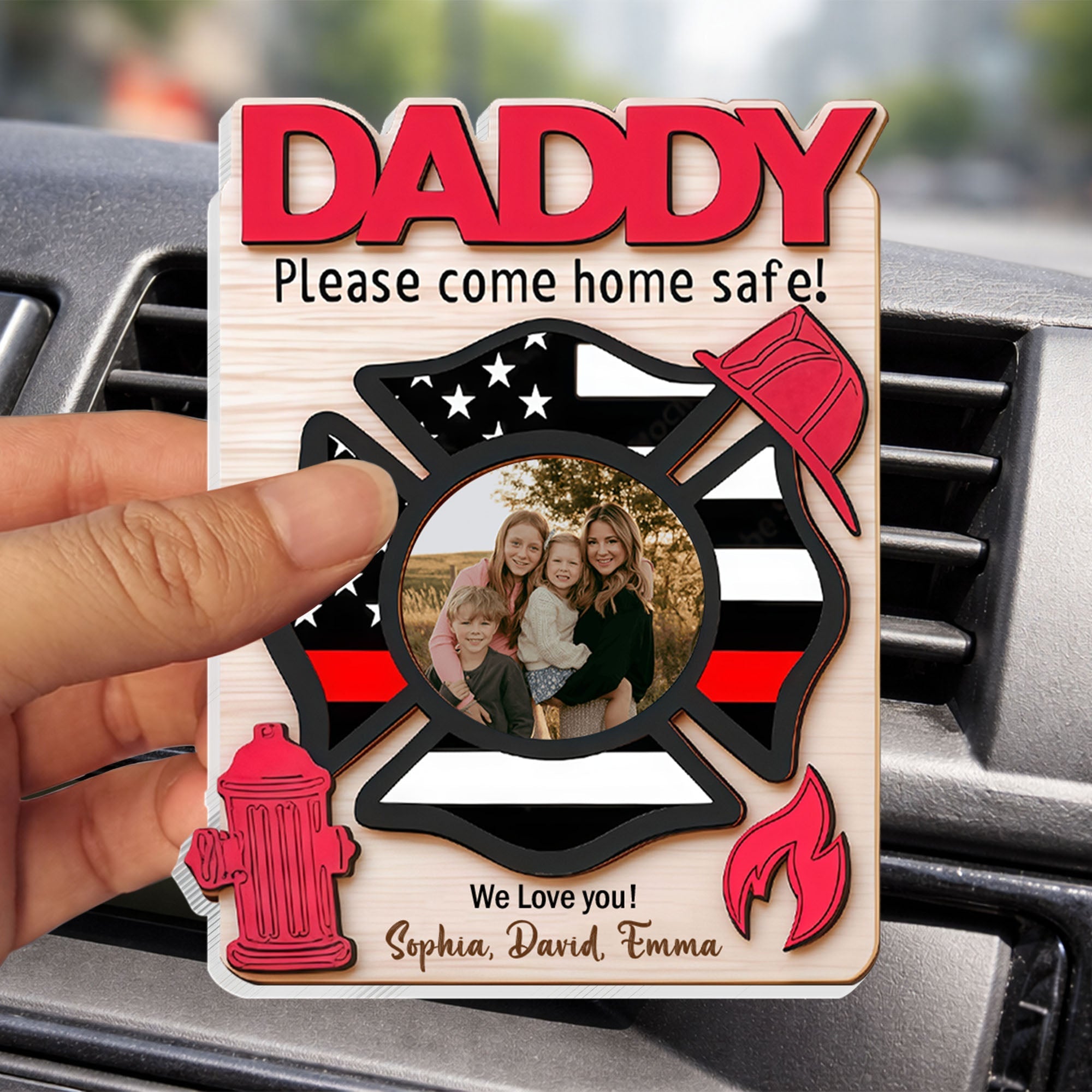 Custom Car Vent Clip Personalized Firefighter Badge Gift for Dad