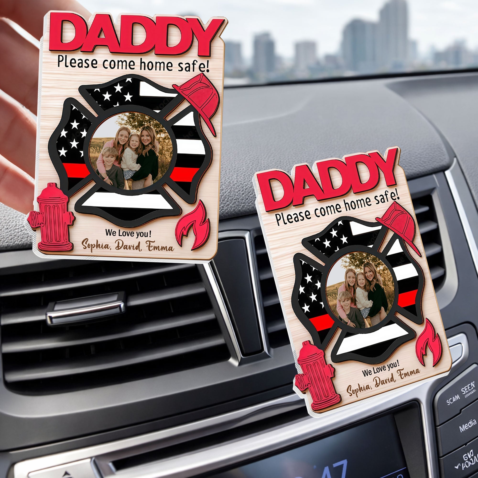 Custom Car Vent Clip Personalized Firefighter Badge Gift for Dad