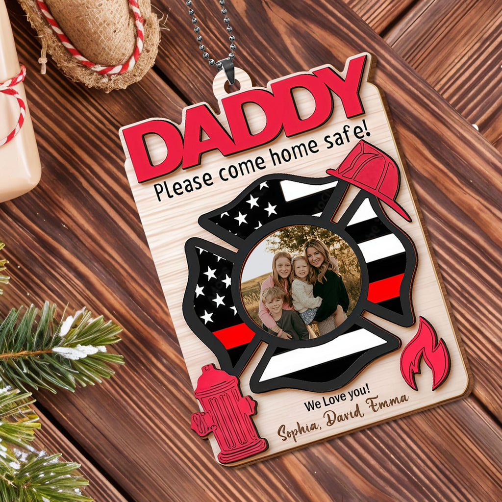 Personalized Firefighter Wood Ornament Custom Photo Gift for Dad Wood Ornament GradoCreations