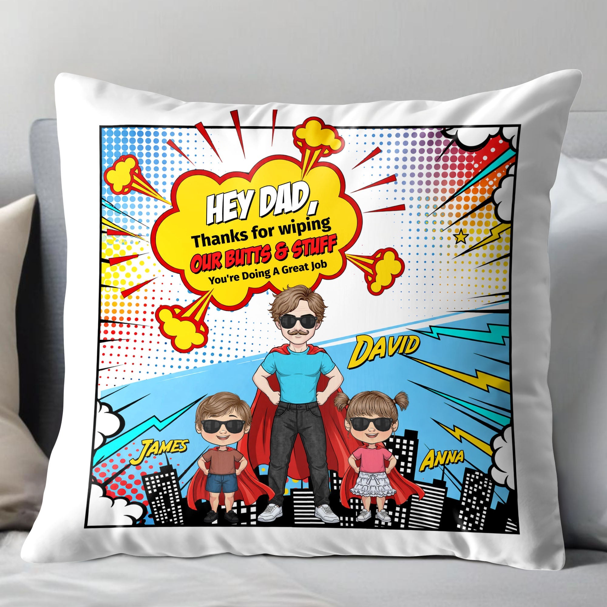 Personalized Superhero Dad Custom Pillow Gift for Father's Day Pillow GradoCreations