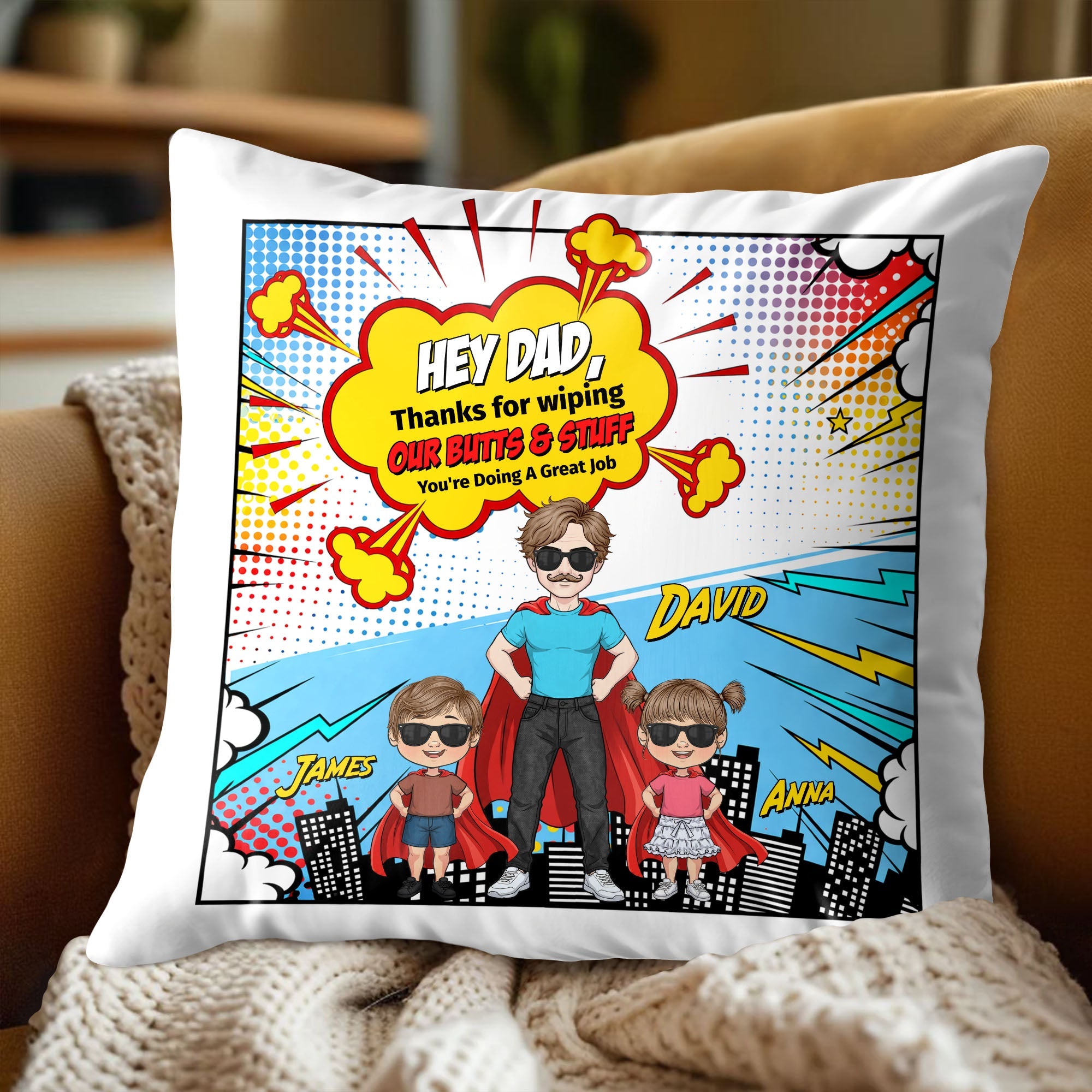 Personalized Superhero Dad Custom Pillow Gift for Father's Day Pillow GradoCreations