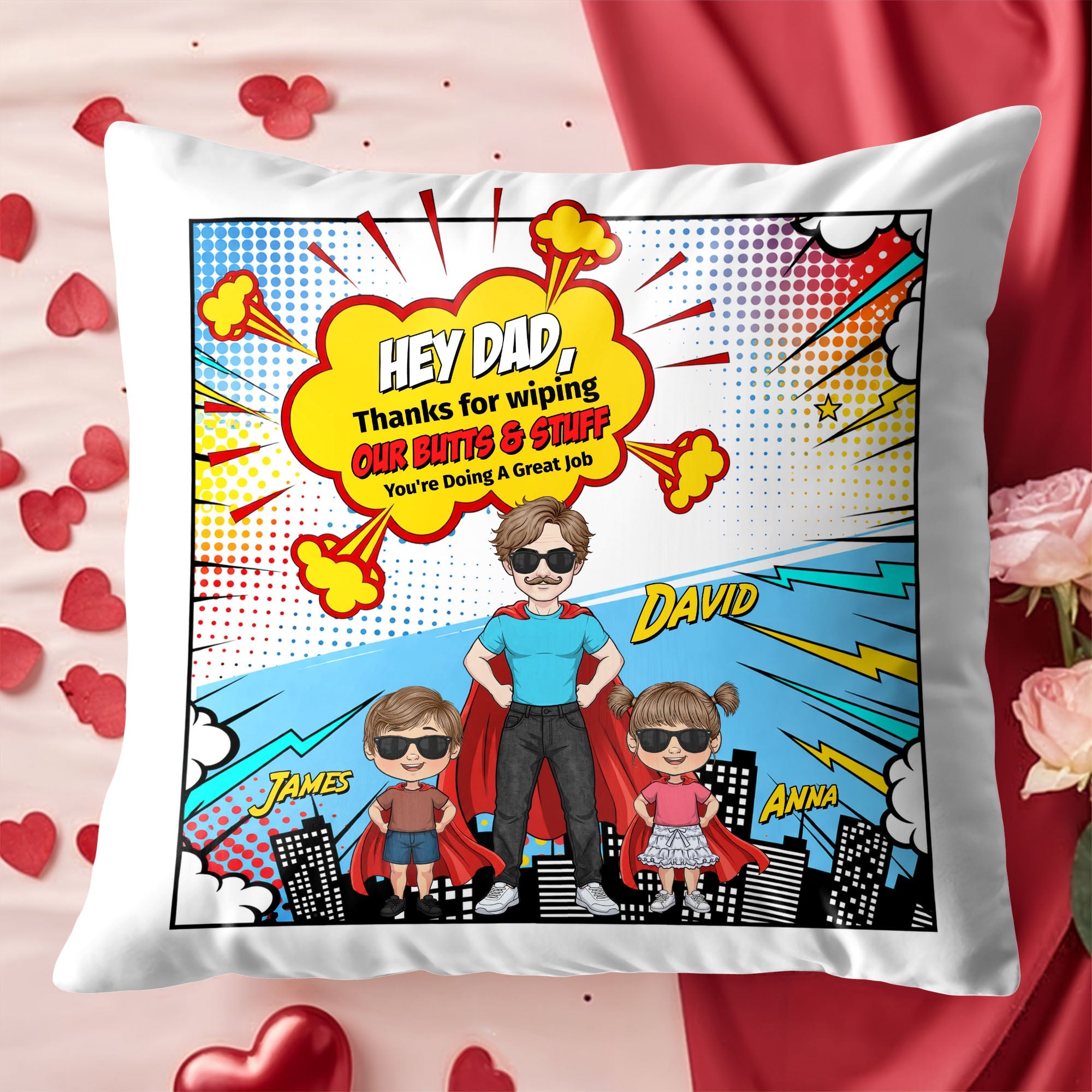 Personalized Superhero Dad Custom Pillow Gift for Father's Day Pillow GradoCreations