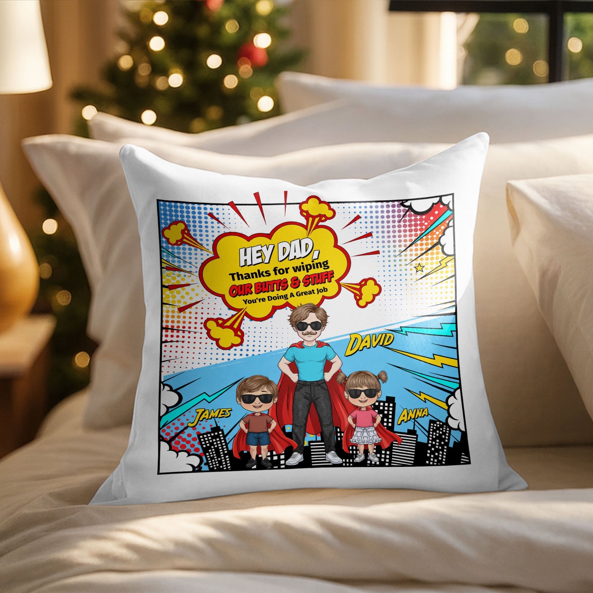 Personalized Superhero Dad Custom Pillow Gift for Father's Day Pillow GradoCreations