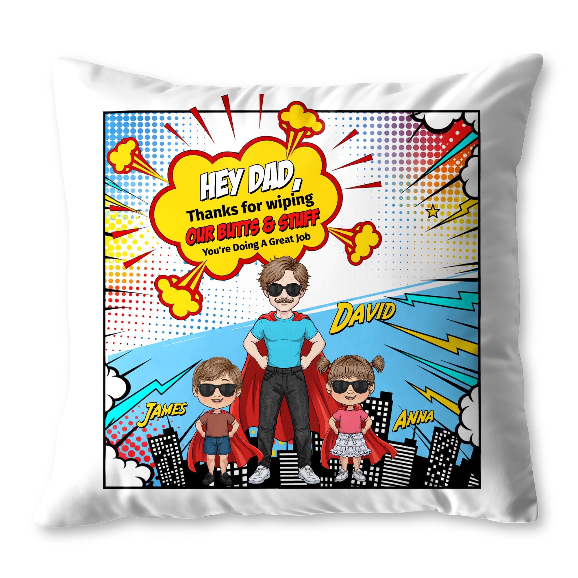 Personalized Superhero Dad Custom Pillow Gift for Father's Day Pillow GradoCreations