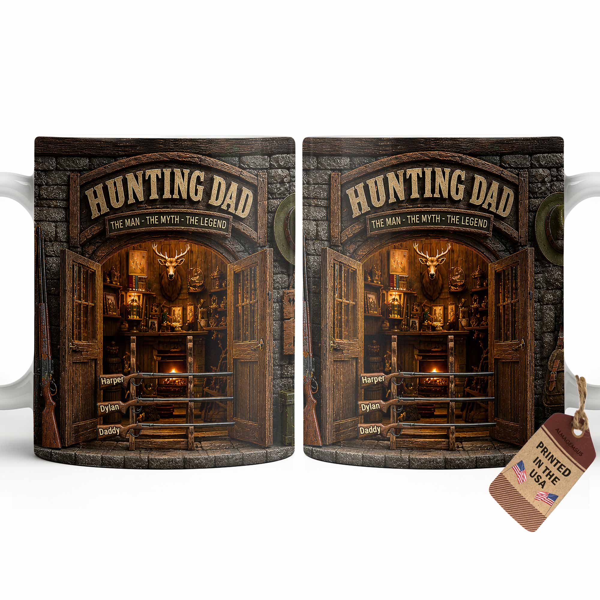 Personalized Hunting Mug Custom Name Gift for Dad Myth Legend Edge-to-edge Mug GradoCreations
