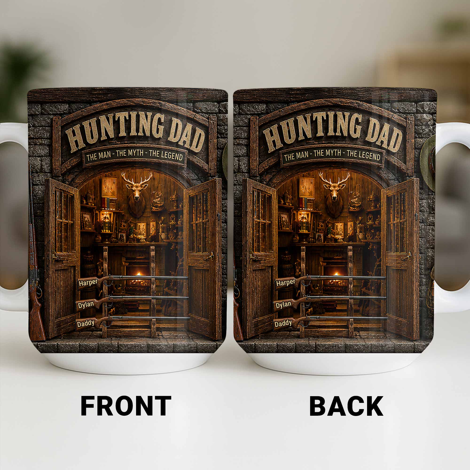 Personalized Hunting Mug Custom Name Gift for Dad Myth Legend Edge-to-edge Mug GradoCreations