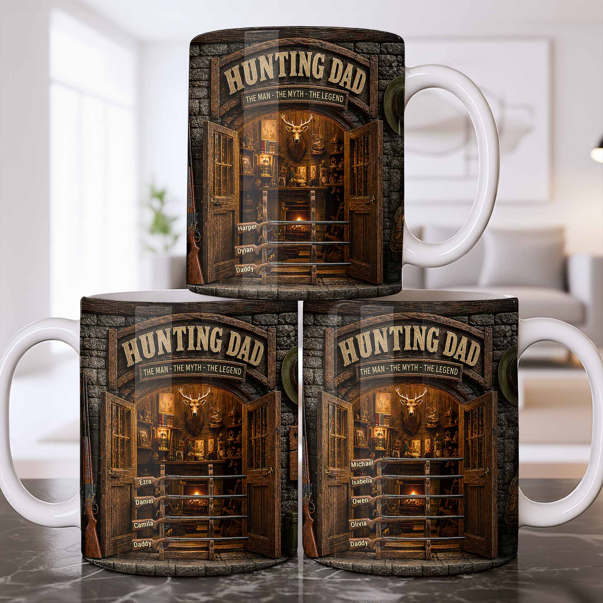 Personalized Hunting Mug Custom Name Gift for Dad Myth Legend Edge-to-edge Mug GradoCreations