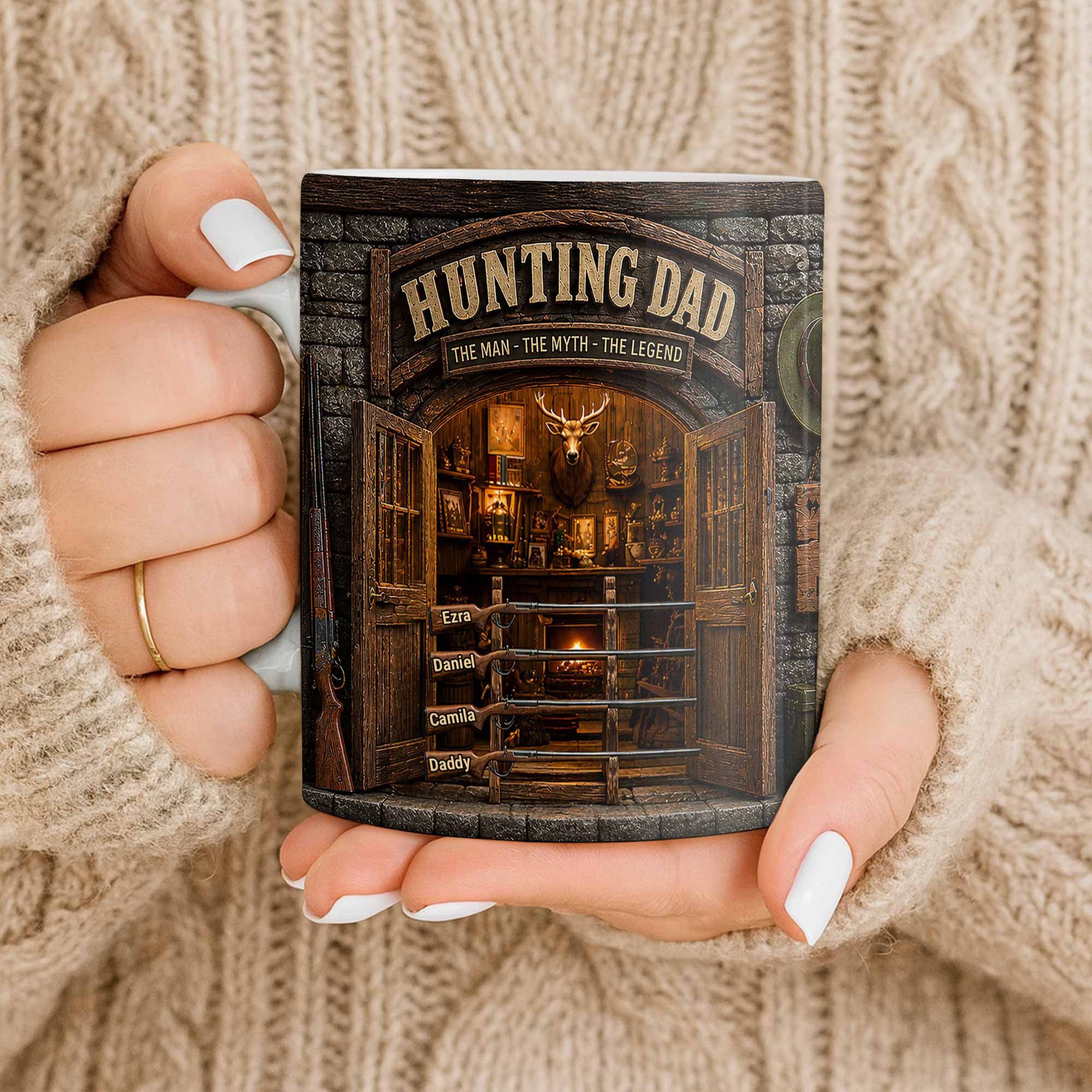Personalized Hunting Mug Custom Name Gift for Dad Myth Legend Edge-to-edge Mug GradoCreations
