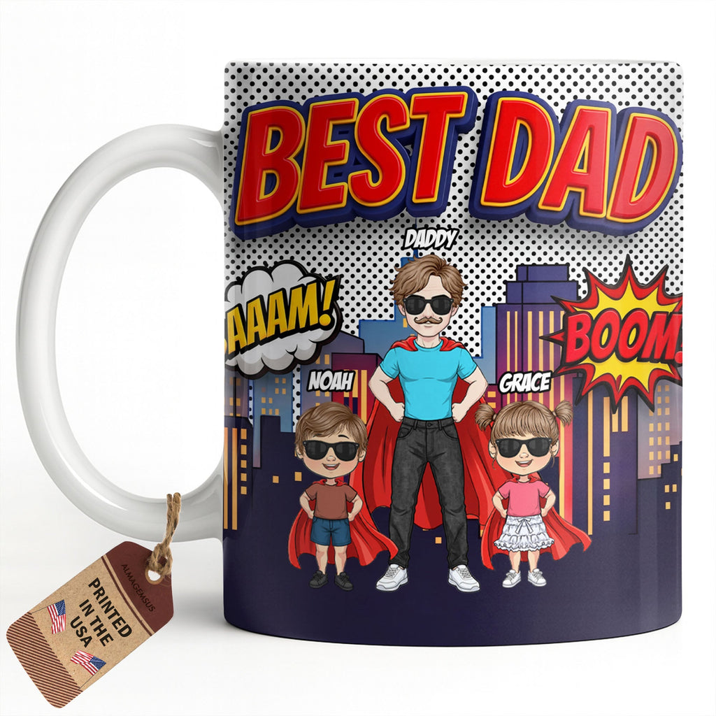 Personalized Comic Style Coffee Mug for Best Dad Gift Edge-to-edge Mug GradoCreations