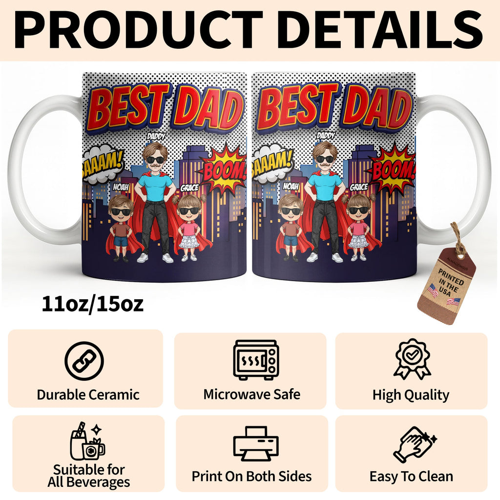 Personalized Comic Style Coffee Mug for Best Dad Gift Edge-to-edge Mug GradoCreations