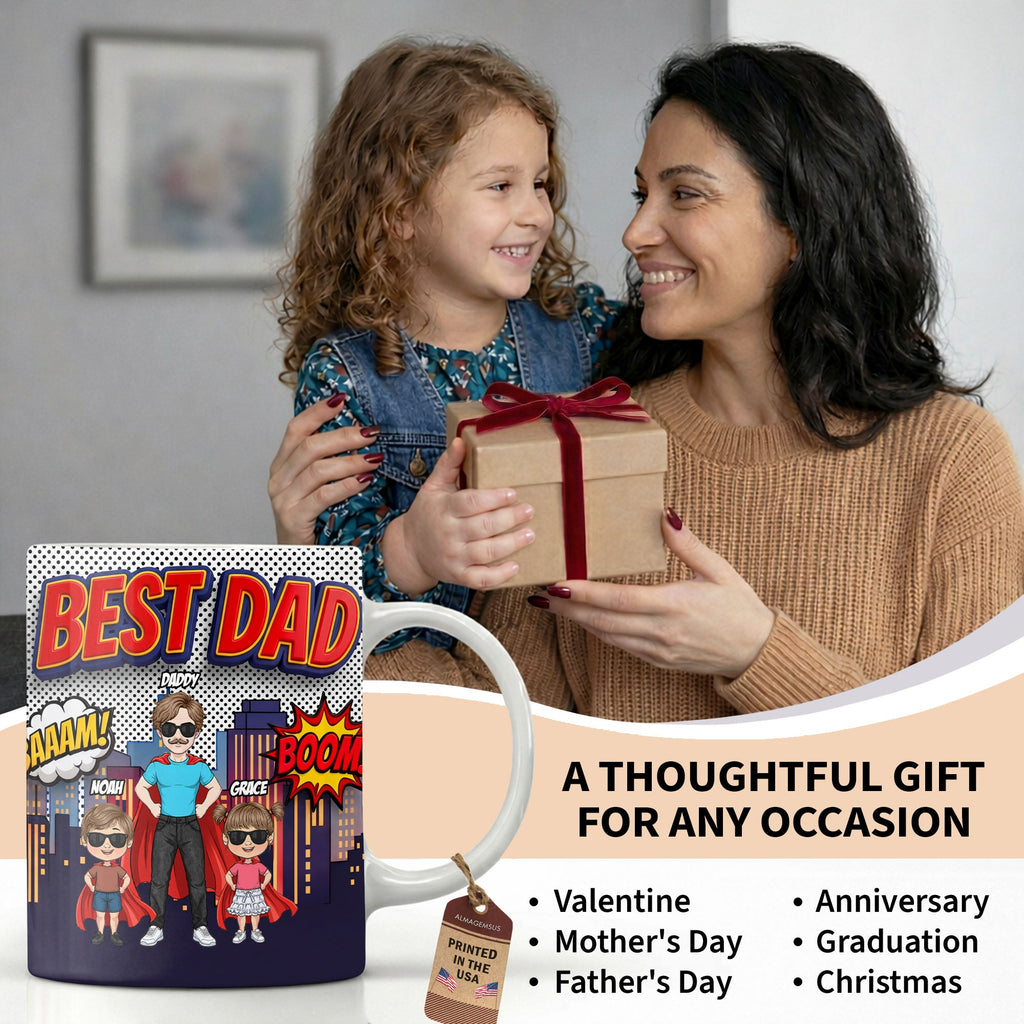 Personalized Comic Style Coffee Mug for Best Dad Gift Edge-to-edge Mug GradoCreations