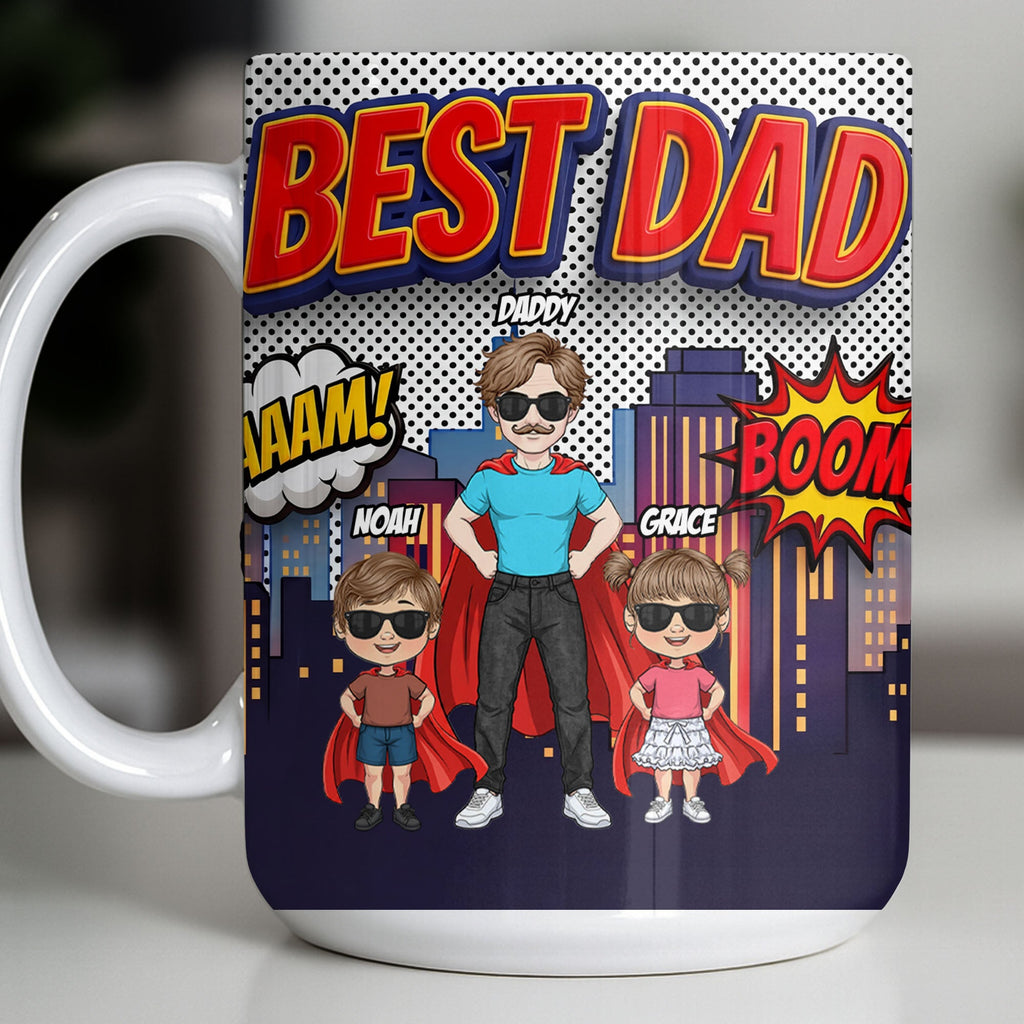 Personalized Comic Style Coffee Mug for Best Dad Gift Edge-to-edge Mug GradoCreations