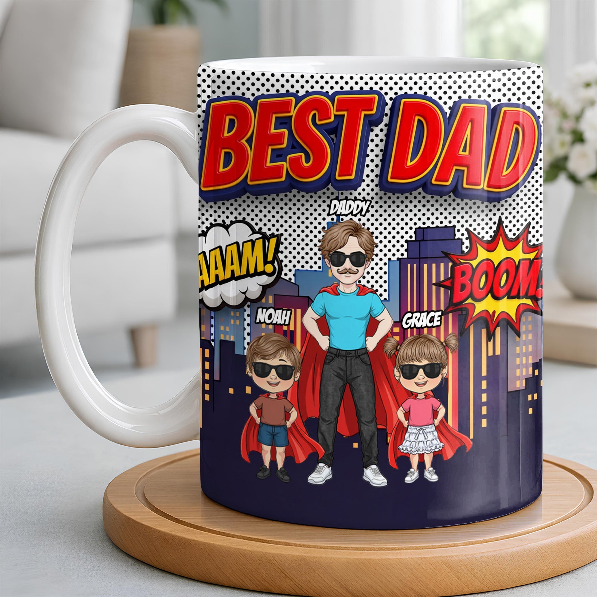 Personalized Comic Style Coffee Mug for Best Dad Gift Edge-to-edge Mug GradoCreations
