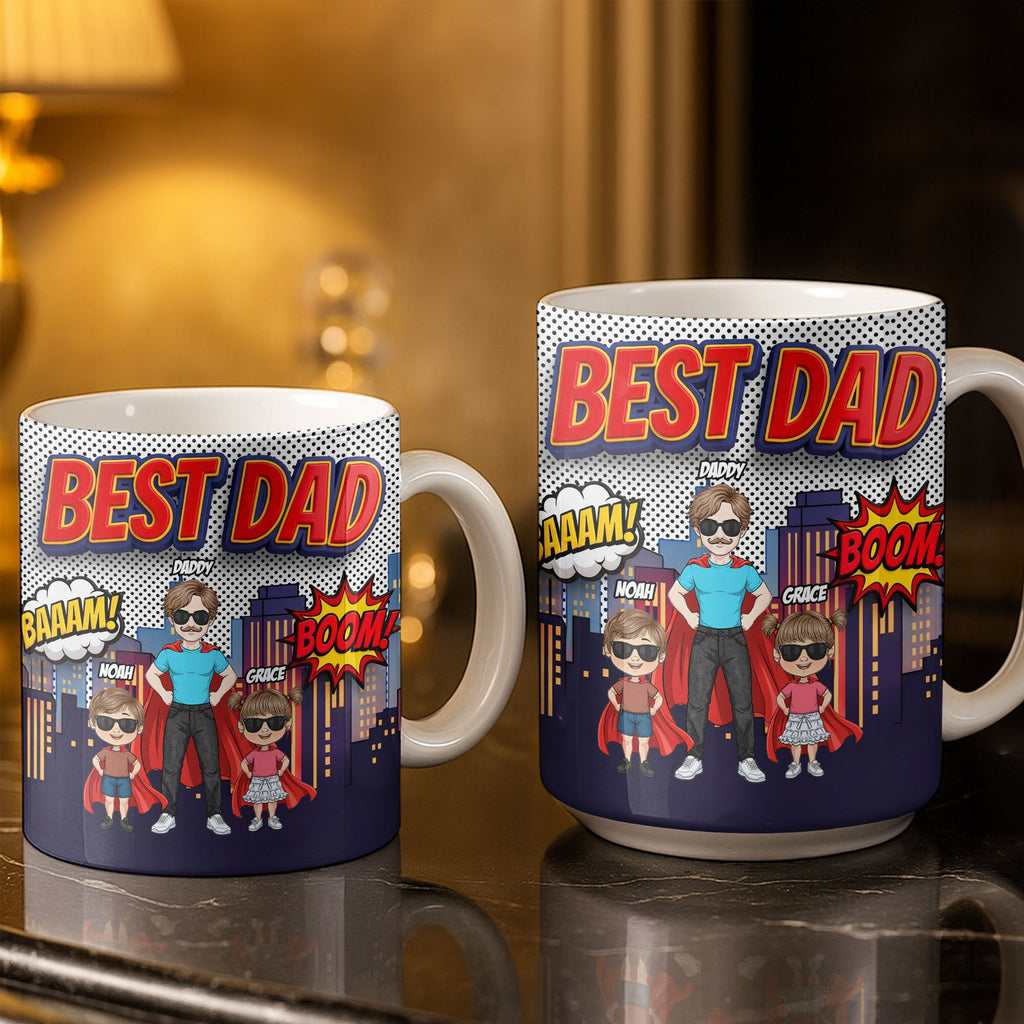 Personalized Comic Style Coffee Mug for Best Dad Gift Edge-to-edge Mug GradoCreations