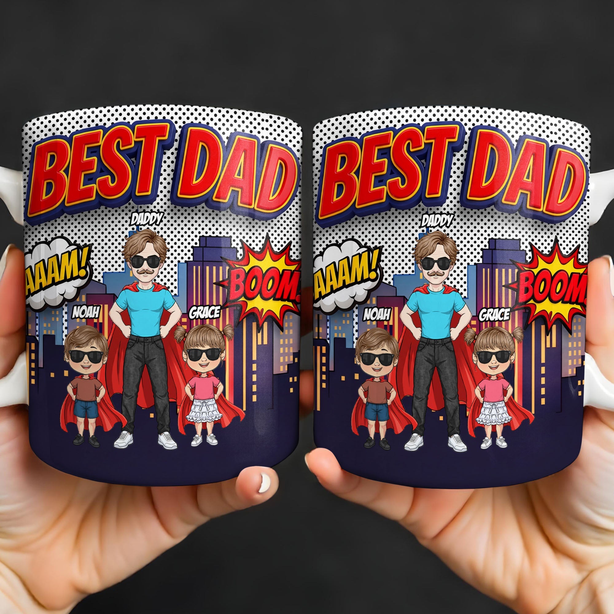Personalized Comic Style Coffee Mug for Best Dad Gift Edge-to-edge Mug GradoCreations