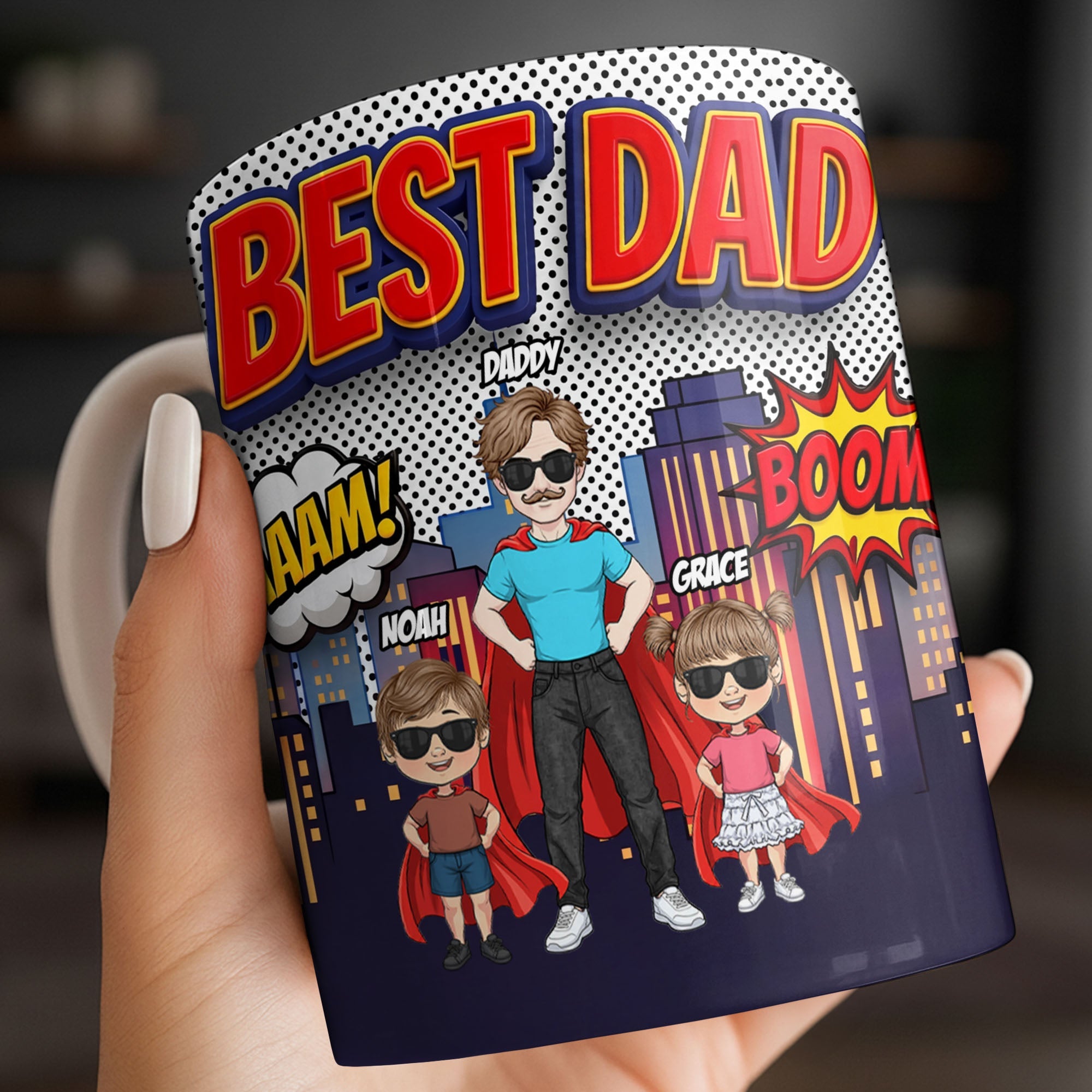 Personalized Comic Style Coffee Mug for Best Dad Gift Edge-to-edge Mug GradoCreations