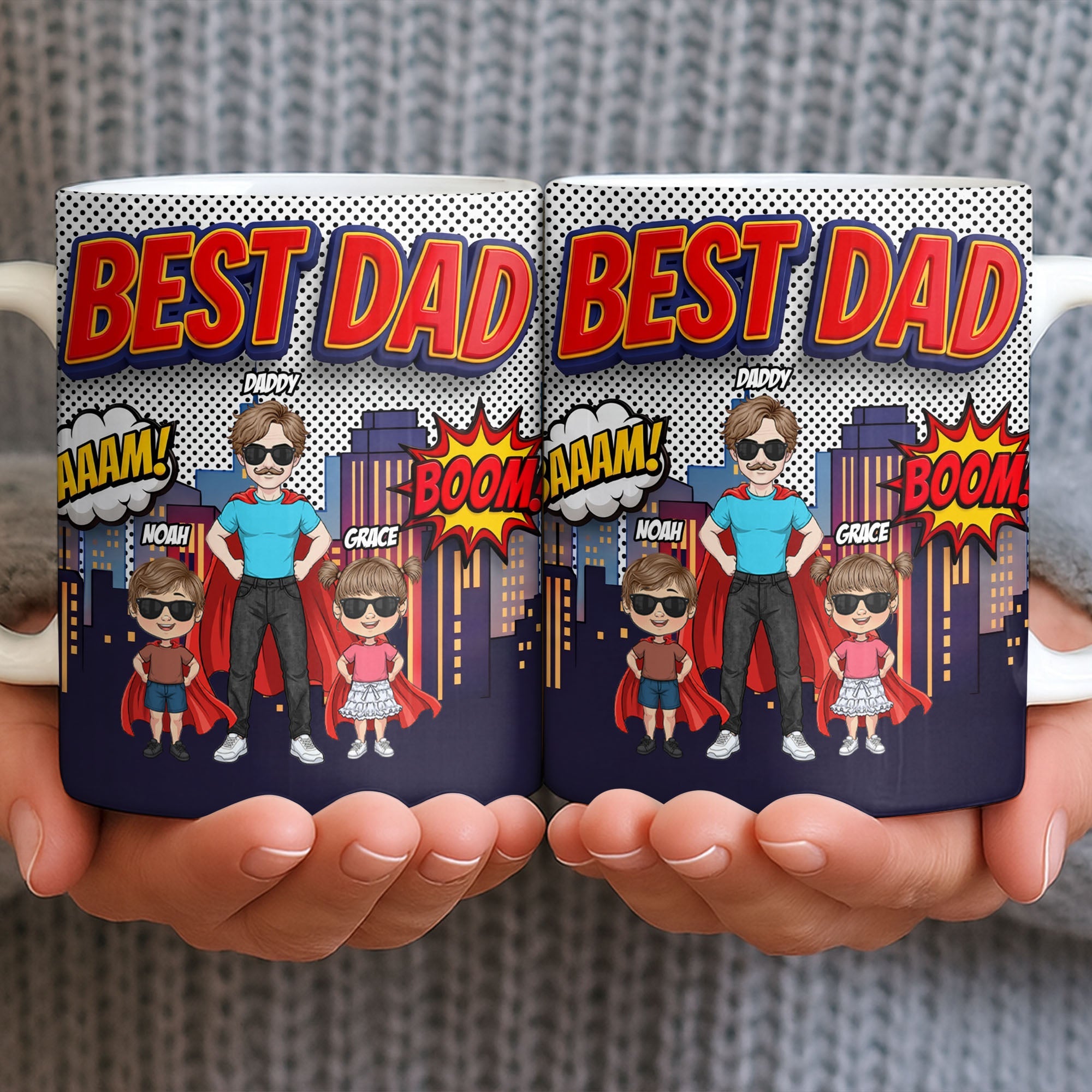 Personalized Comic Style Coffee Mug for Best Dad Gift Edge-to-edge Mug GradoCreations