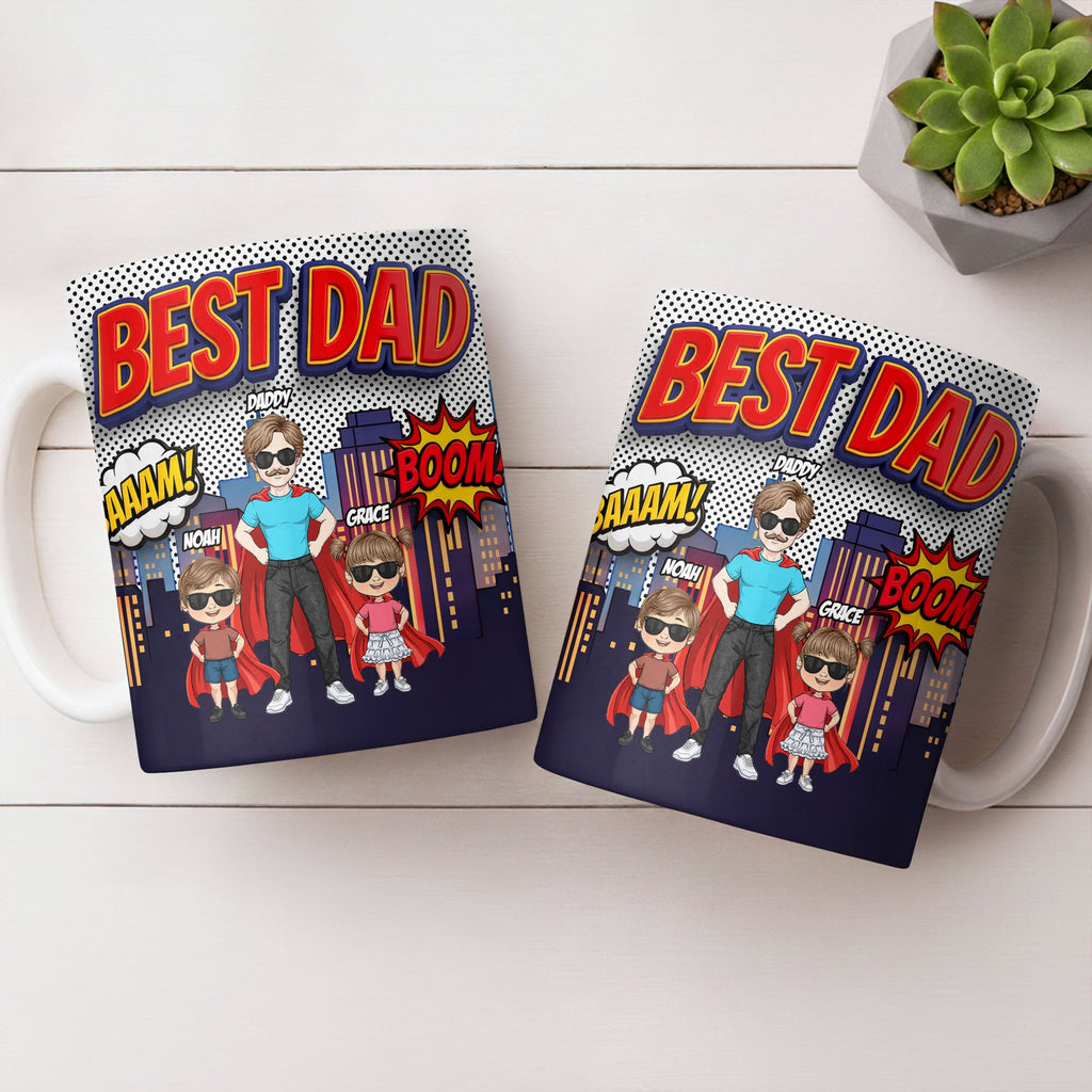 Personalized Comic Style Coffee Mug for Best Dad Gift Edge-to-edge Mug GradoCreations