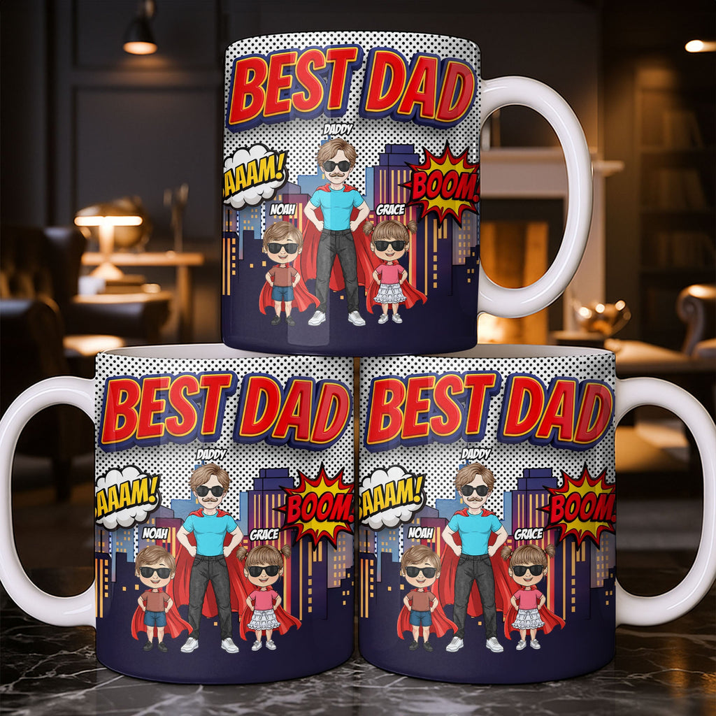 Personalized Comic Style Coffee Mug for Best Dad Gift Edge-to-edge Mug GradoCreations