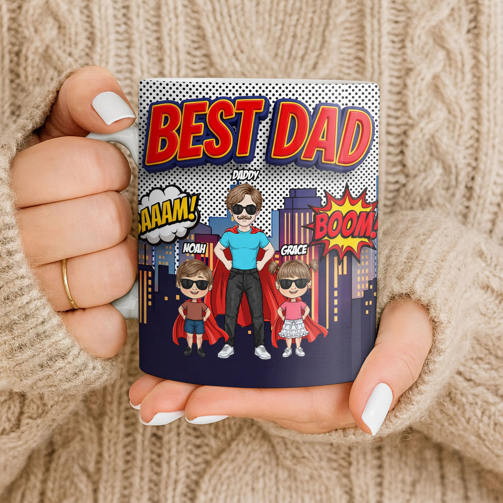 Personalized Comic Style Coffee Mug for Best Dad Gift Edge-to-edge Mug GradoCreations