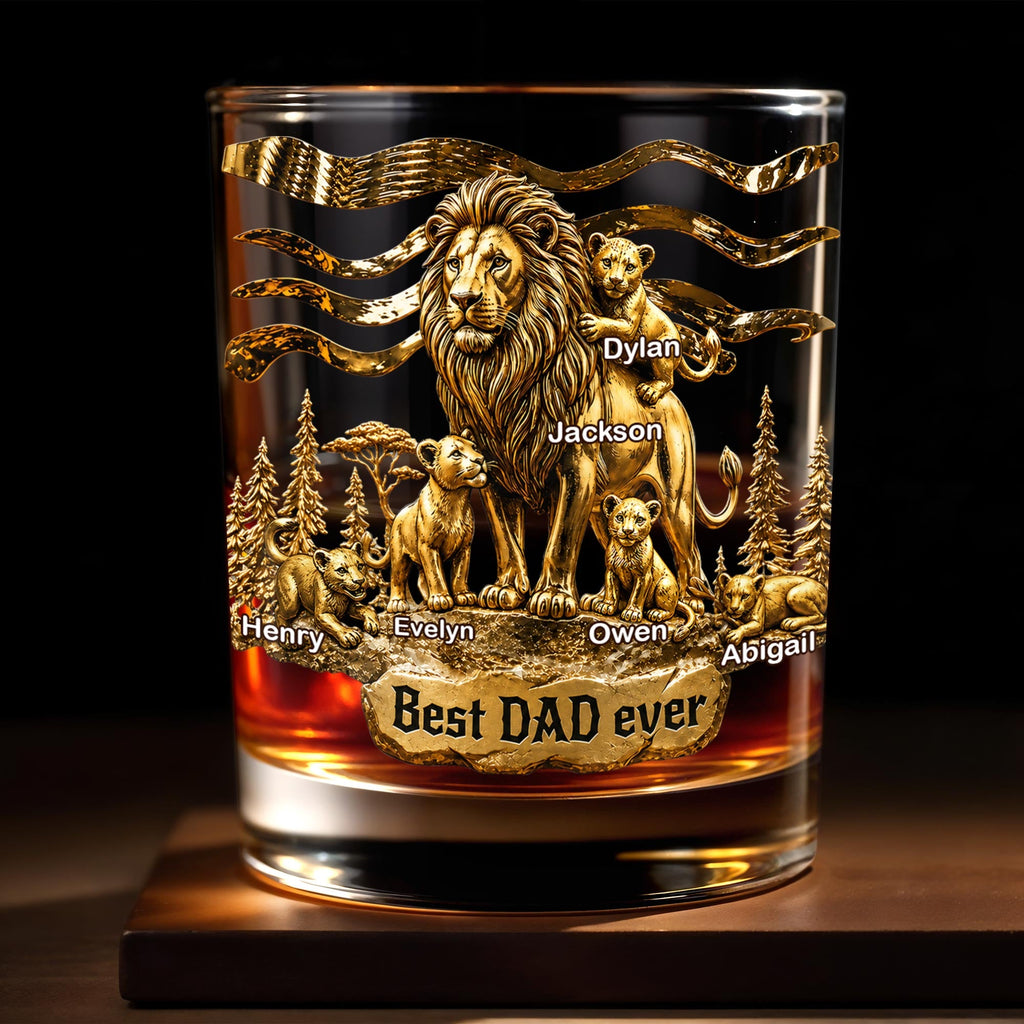Personalized Custom Whiskey Glass with 3D Lion Art Gift for Dad Whiskey Glass GradoCreations