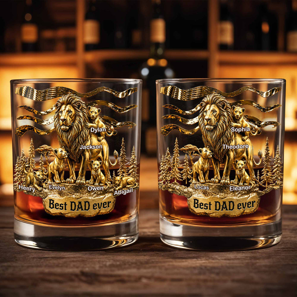 Personalized Custom Whiskey Glass with 3D Lion Art Gift for Dad Whiskey Glass GradoCreations