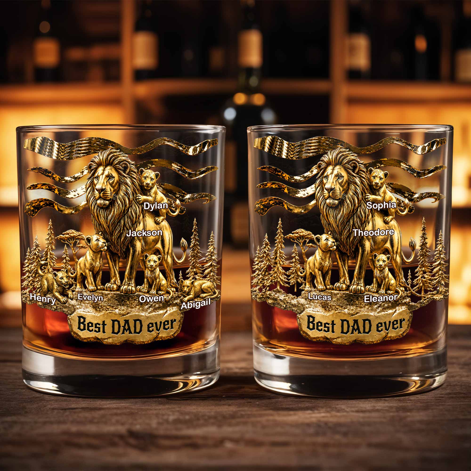 Personalized Custom Whiskey Glass with 3D Lion Art Gift for Dad Whiskey Glass GradoCreations