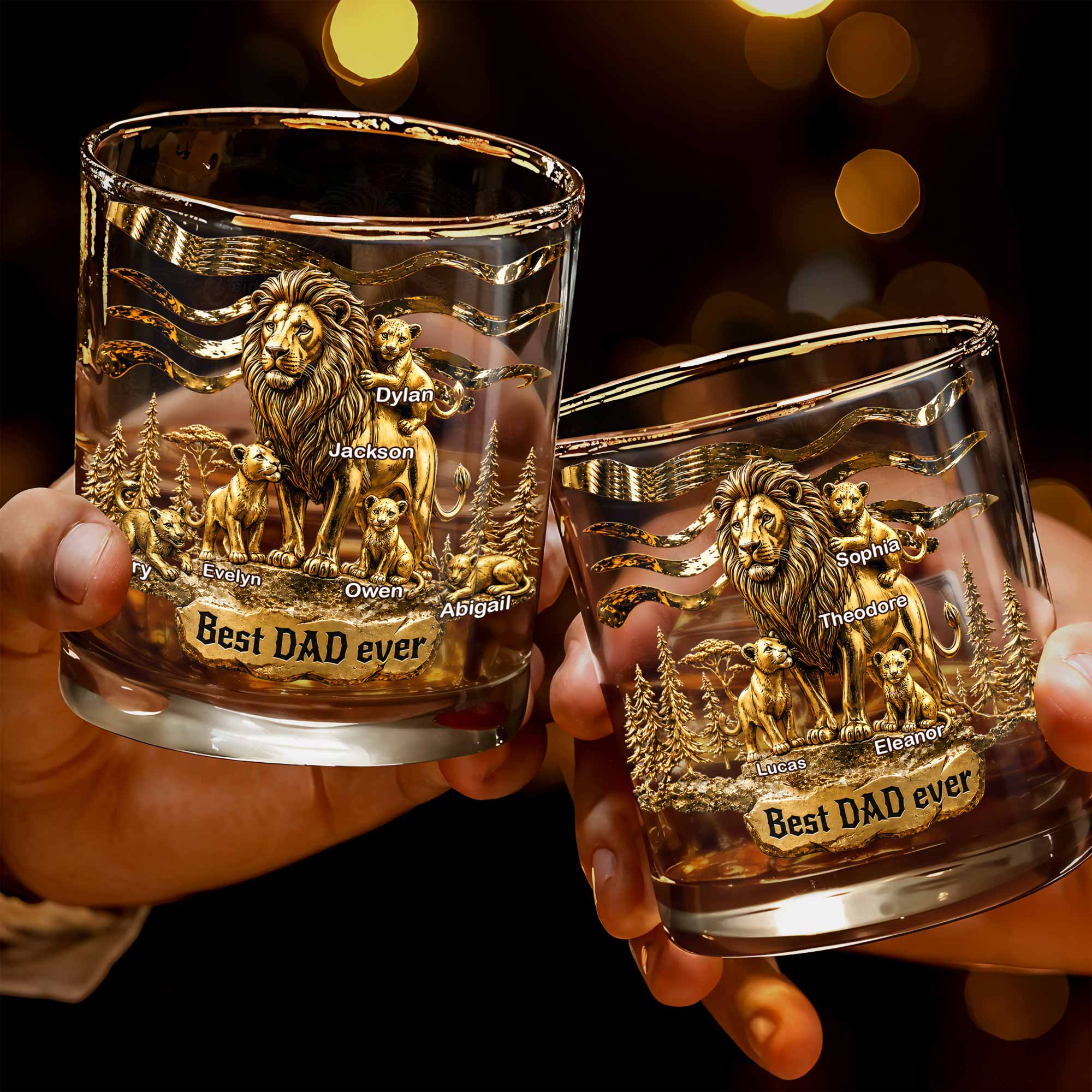 Personalized Custom Whiskey Glass with 3D Lion Art Gift for Dad Whiskey Glass GradoCreations