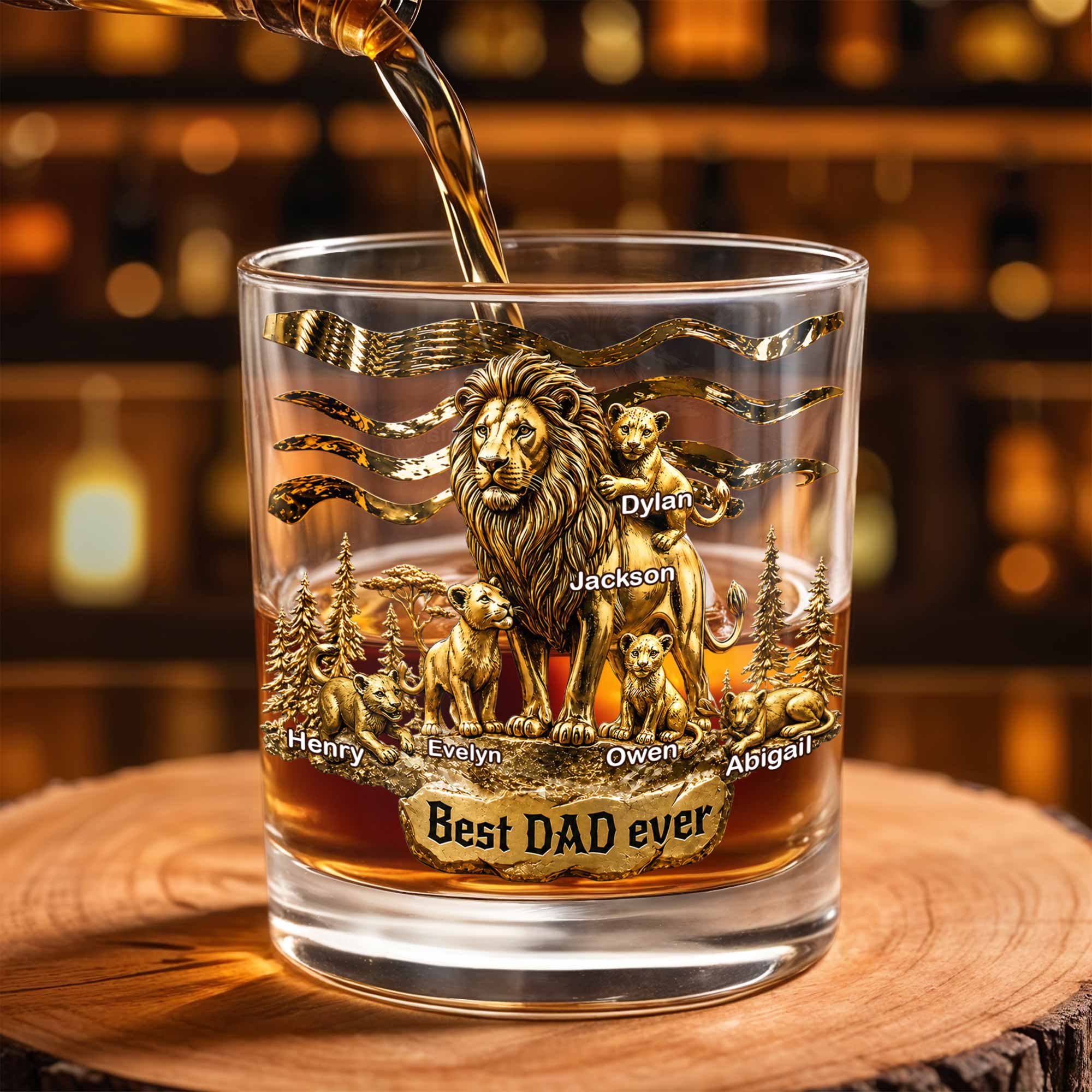 Personalized Custom Whiskey Glass with 3D Lion Art Gift for Dad Whiskey Glass GradoCreations
