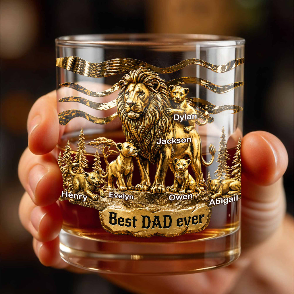 Personalized Custom Whiskey Glass with 3D Lion Art Gift for Dad Whiskey Glass GradoCreations