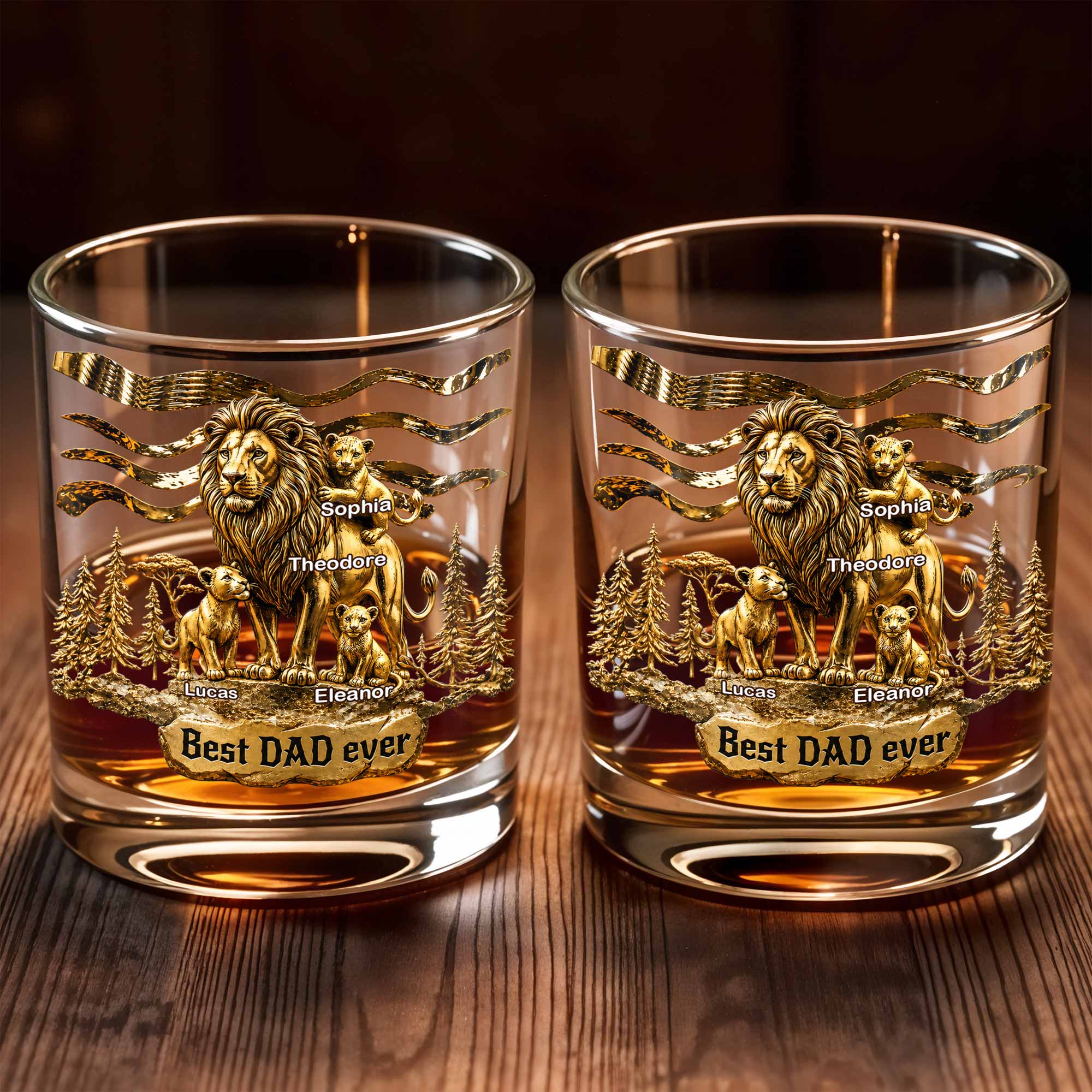 Personalized Custom Whiskey Glass with 3D Lion Art Gift for Dad Whiskey Glass GradoCreations