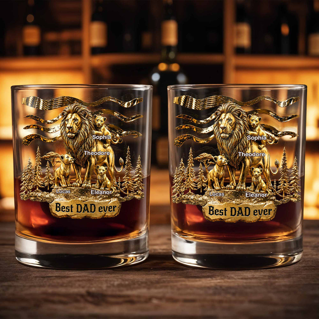 Personalized Custom Whiskey Glass with 3D Lion Art Gift for Dad Whiskey Glass GradoCreations
