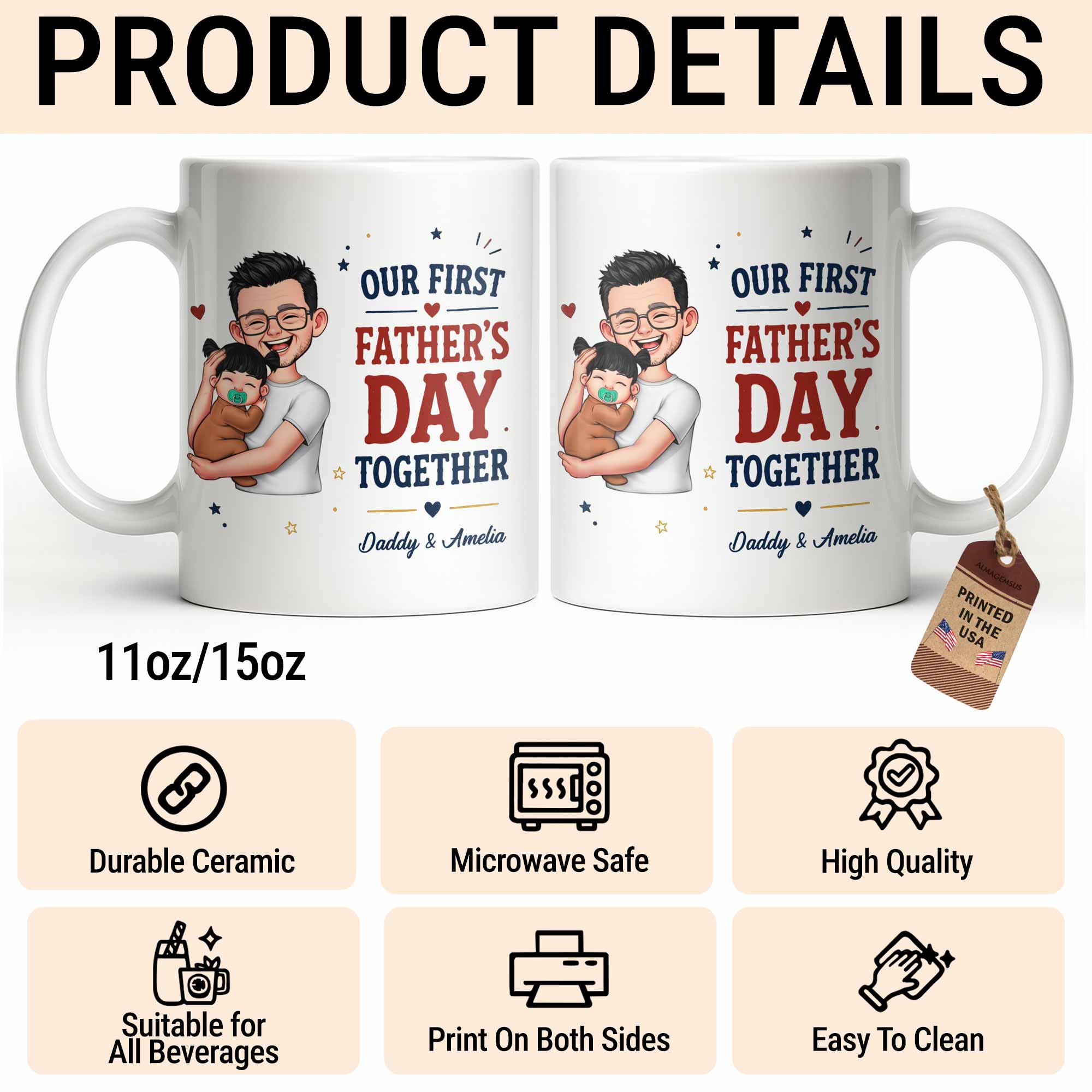 Personalized Custom Coffee Mug First Father's Day Gift for Dad Edge-to-edge Mug GradoCreations