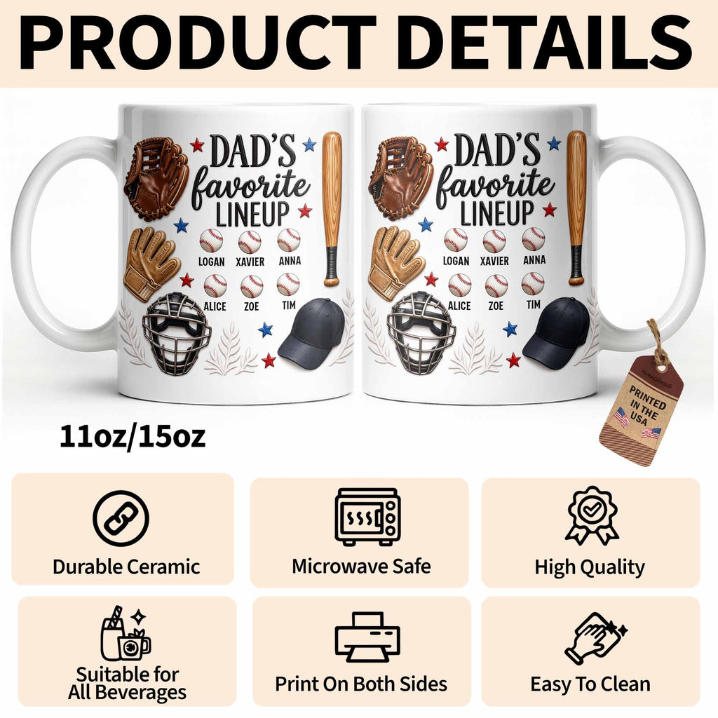 Personalized Baseball Mug Custom Name Gift for Dad/Father's Day Edge-to-edge Mug GradoCreations