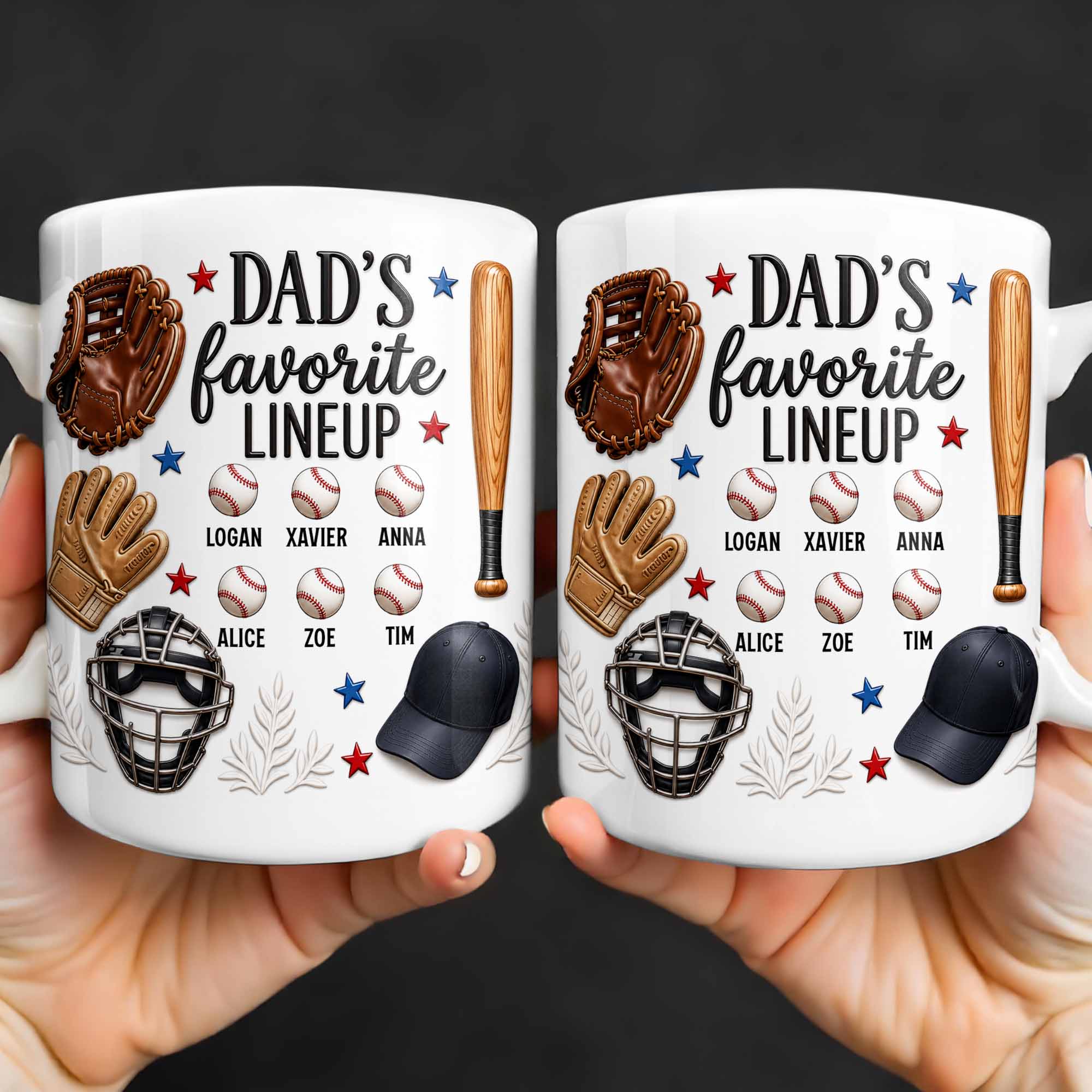 Personalized Baseball Mug Custom Name Gift for Dad/Father's Day Edge-to-edge Mug GradoCreations