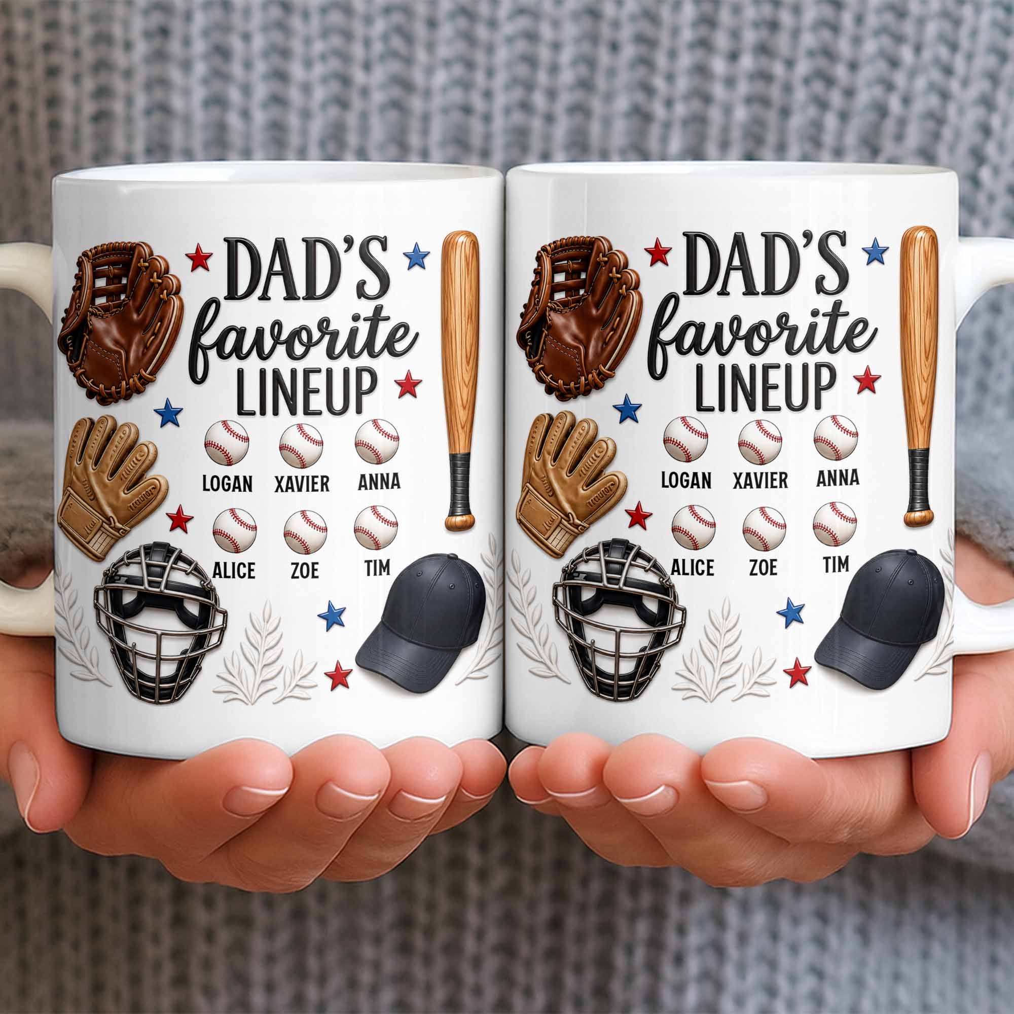 Personalized Baseball Mug Custom Name Gift for Dad/Father's Day Edge-to-edge Mug GradoCreations