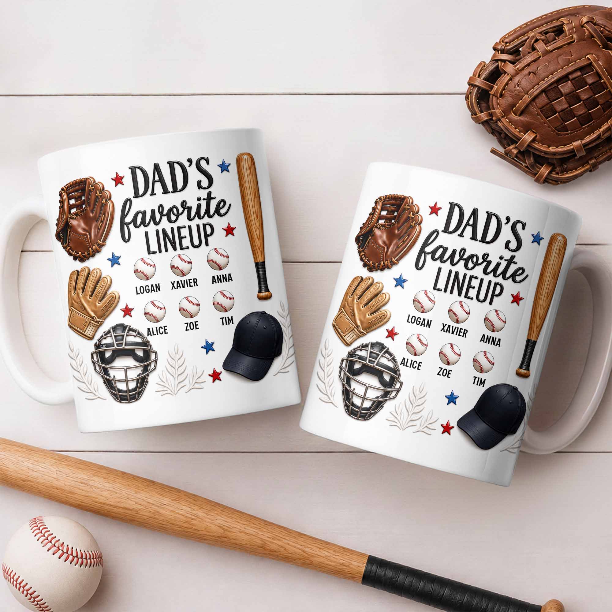 Personalized Baseball Mug Custom Name Gift for Dad/Father's Day Edge-to-edge Mug GradoCreations
