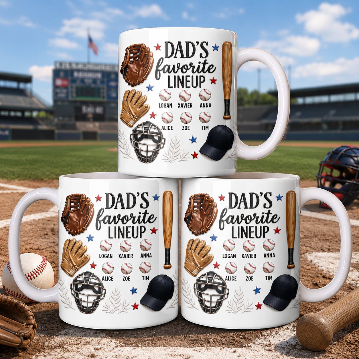 Personalized Baseball Mug Custom Name Gift for Dad/Father's Day Edge-to-edge Mug GradoCreations