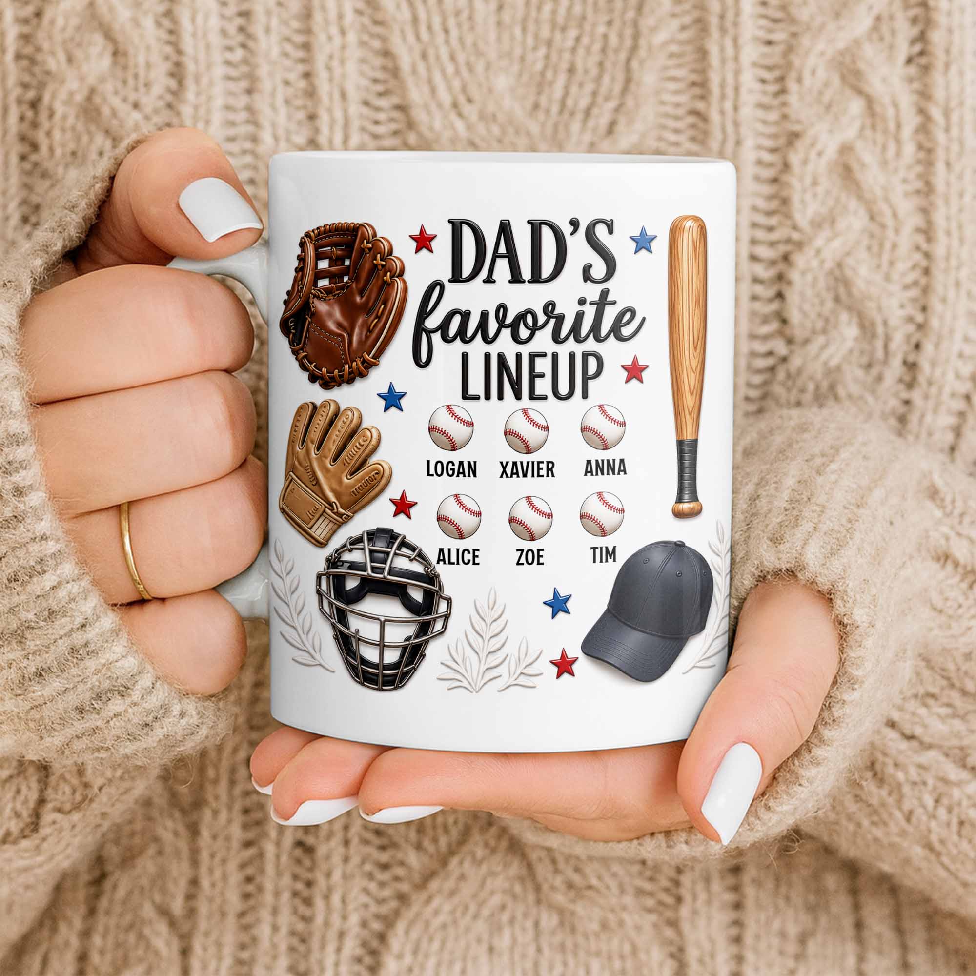 Personalized Baseball Mug Custom Name Gift for Dad/Father's Day Edge-to-edge Mug GradoCreations