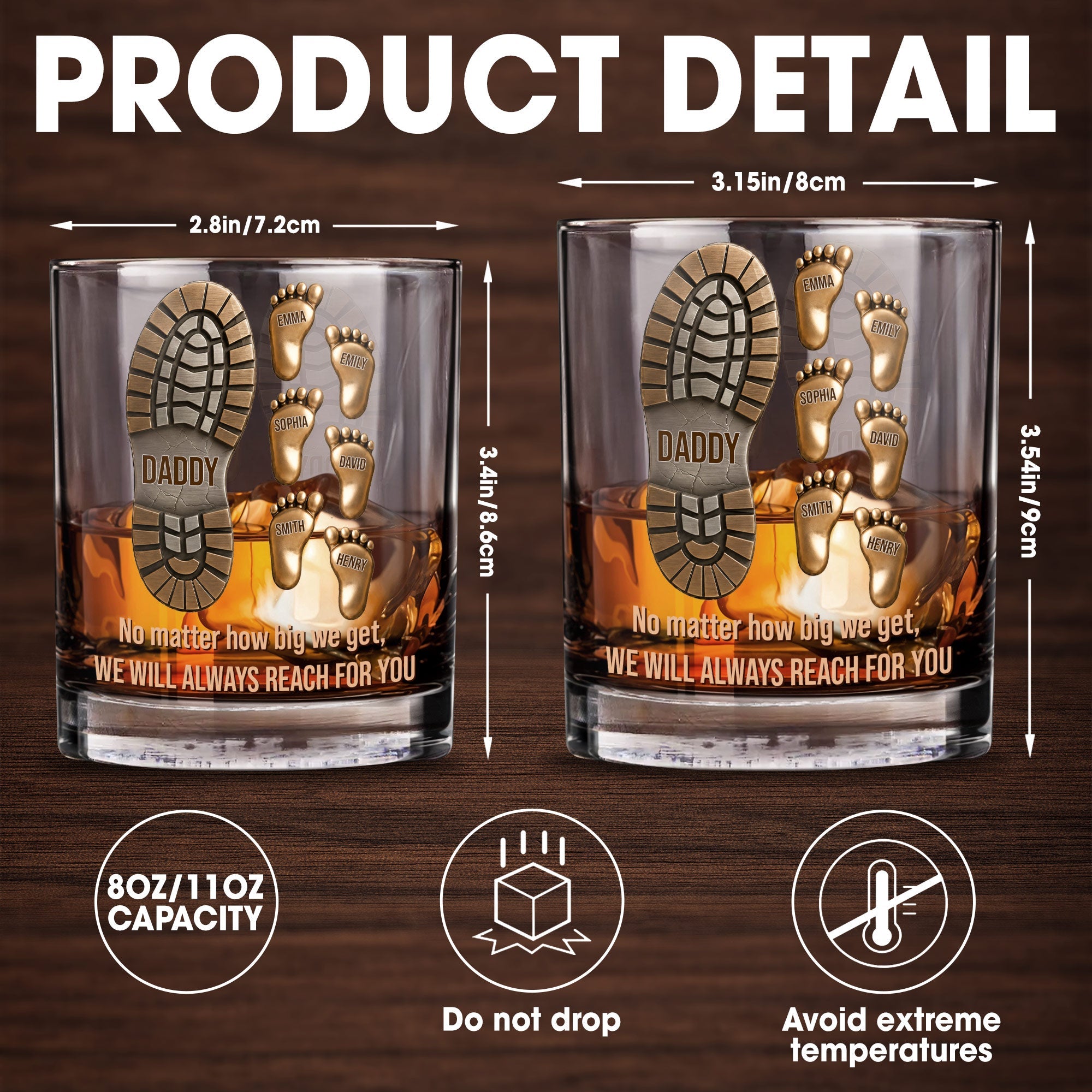 Personalized Whiskey Glass Custom Footprint Design Gift for Dad Whiskey Glass GradoCreations