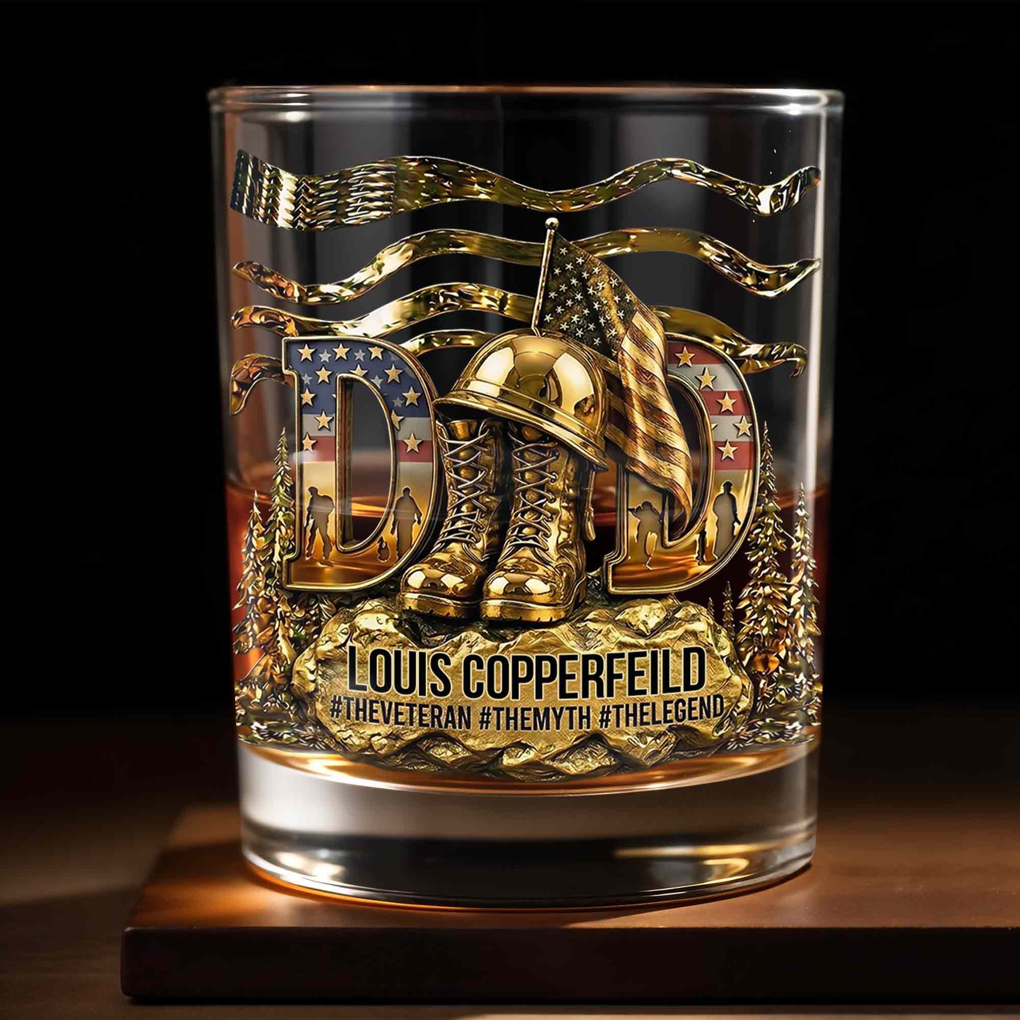 Personalized Custom Whiskey Glass for Dad with 3D Design Whiskey Glass GradoCreations