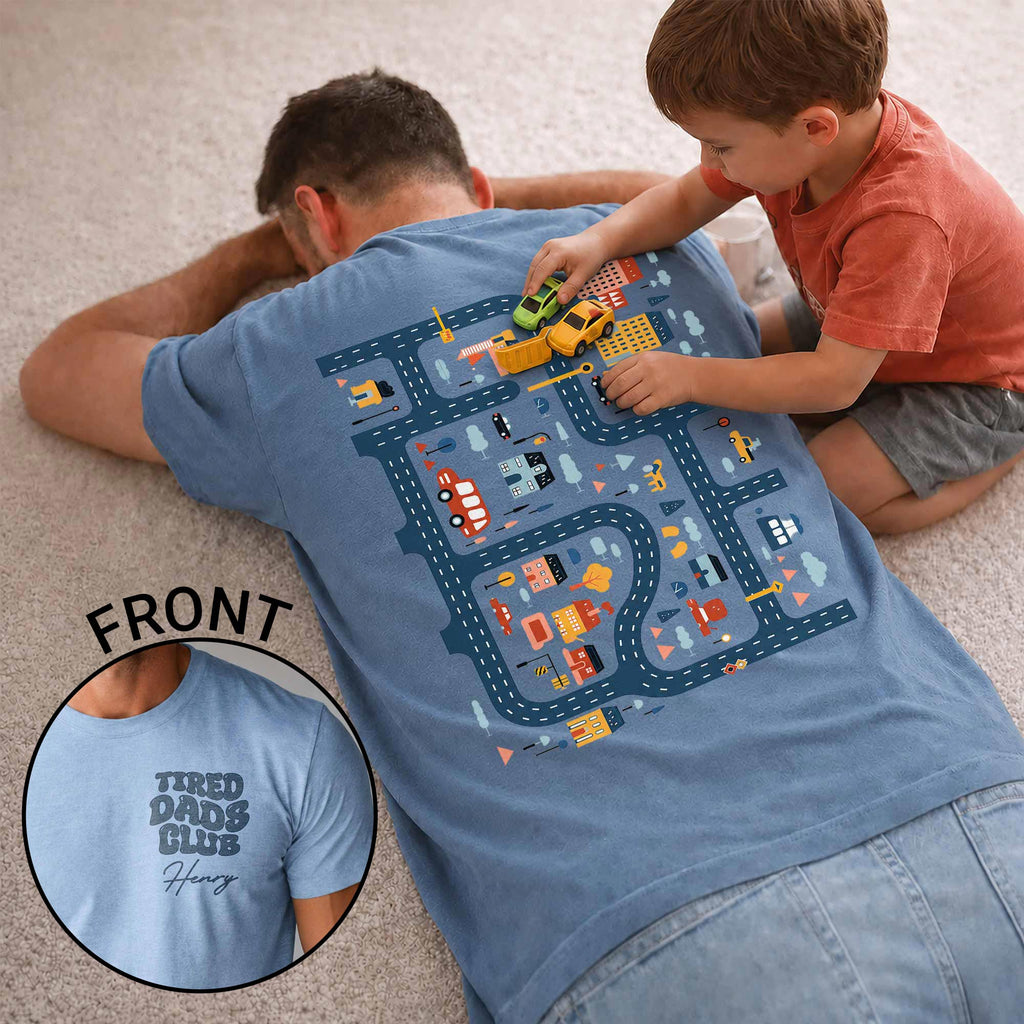 Personalized City Road Map Custom T-Shirt for Dad Gift T-Shirt Font and Back GradoCreations
