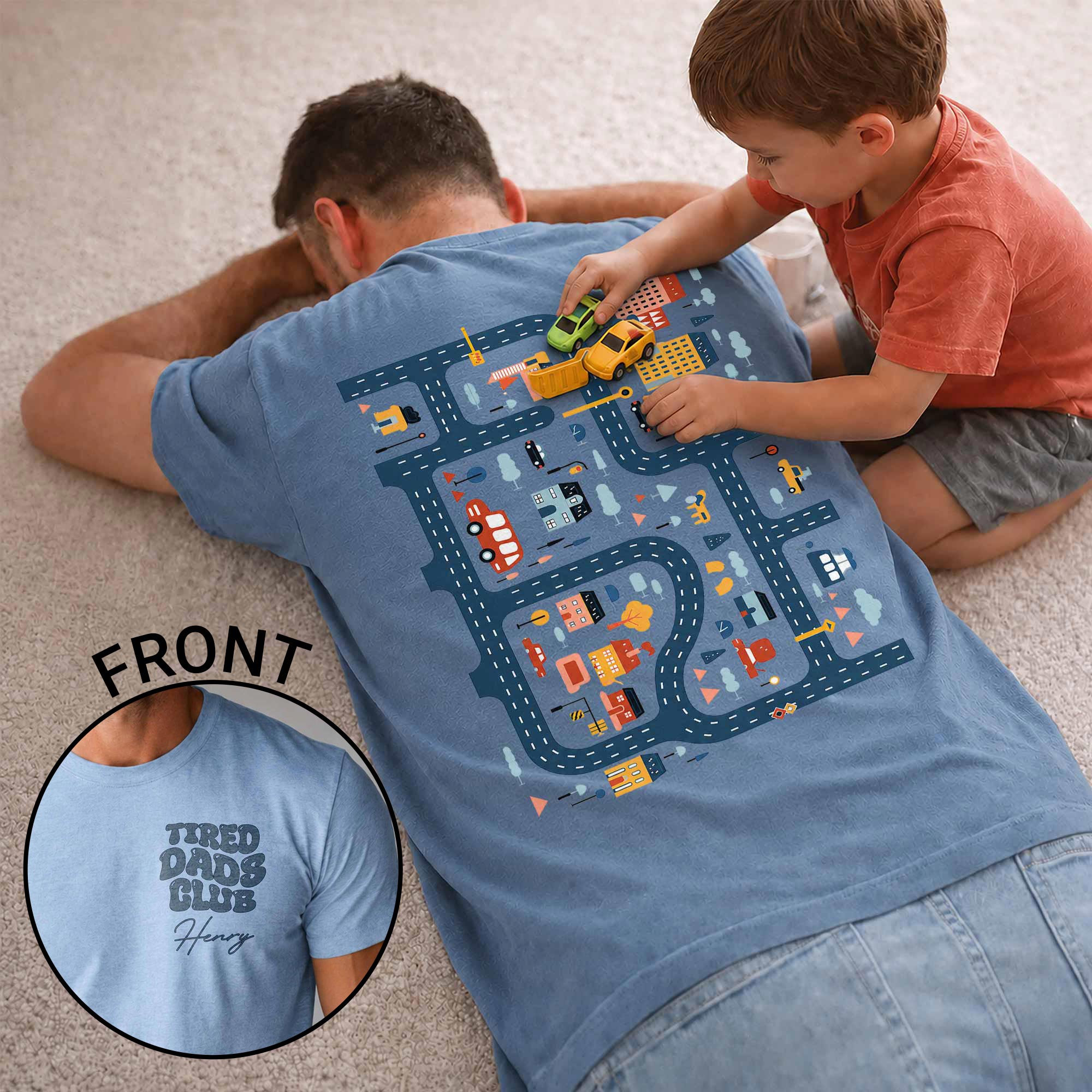 Personalized City Road Map Custom T-Shirt for Dad Gift T-Shirt Font and Back GradoCreations