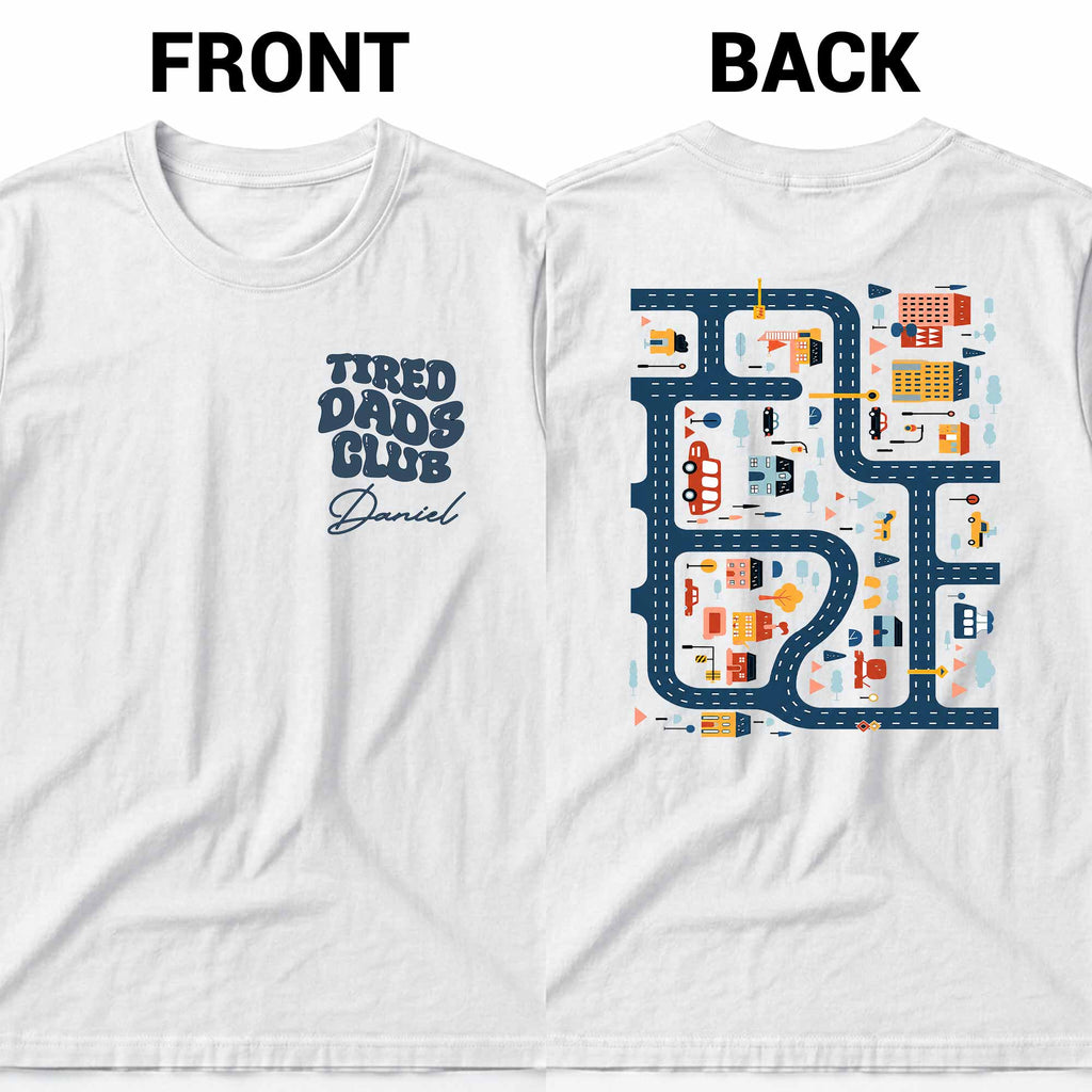 Personalized City Road Map Custom T-Shirt for Dad Gift T-Shirt Font and Back GradoCreations