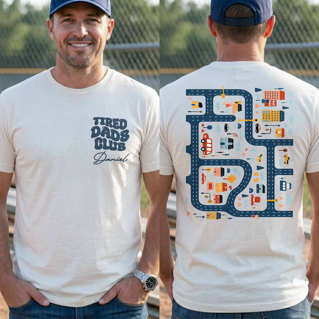 Personalized City Road Map Custom T-Shirt for Dad Gift T-Shirt Font and Back GradoCreations